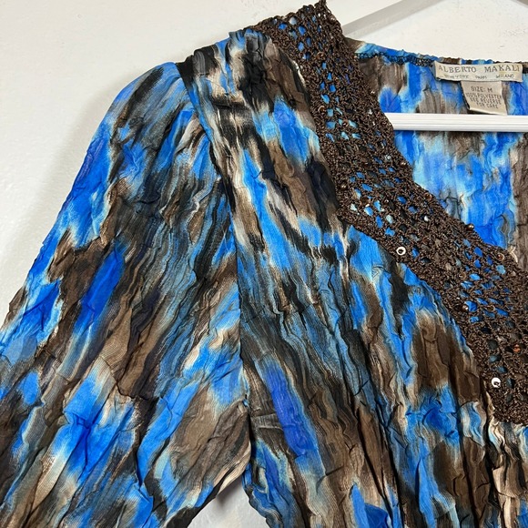 VTG Y2K Alberto Makali Abstract Crinkle Top Crochet Sequin V-Neck Size M Whimsy - Picture 4 of 8